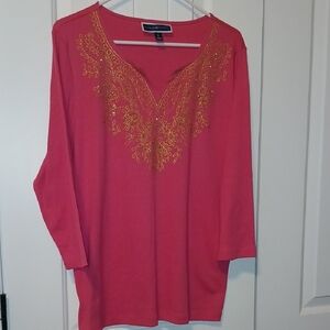 Karen Scott Fuschia Tunic with Gold Embroidery sz XL
